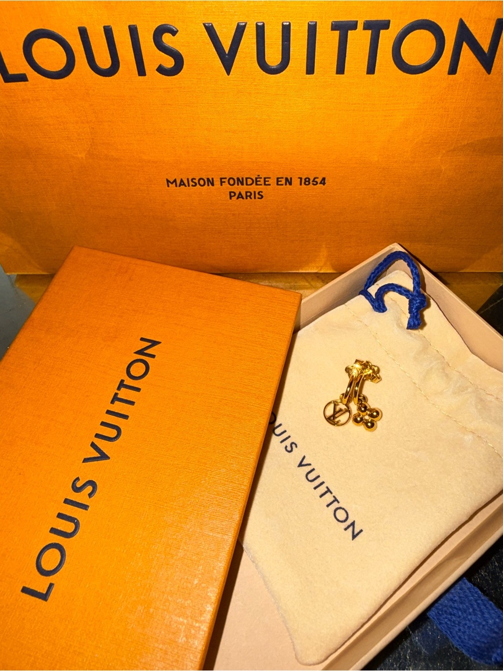 Louis Vuitton Gold Blooming Drop Charm Earrings - Picture 3 of 3